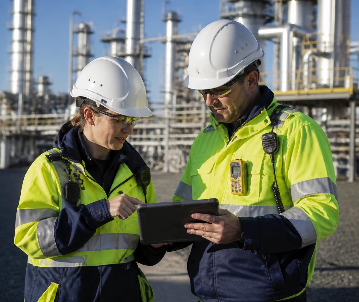 TVP safety consultants reviewing a plan at an industrial facility